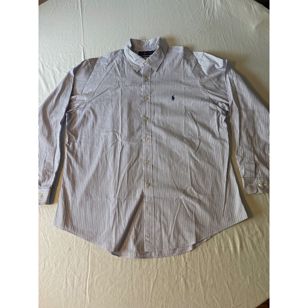 Polo Ralph Lauren Button Down Mens 17.5 White Striped Custom Fit